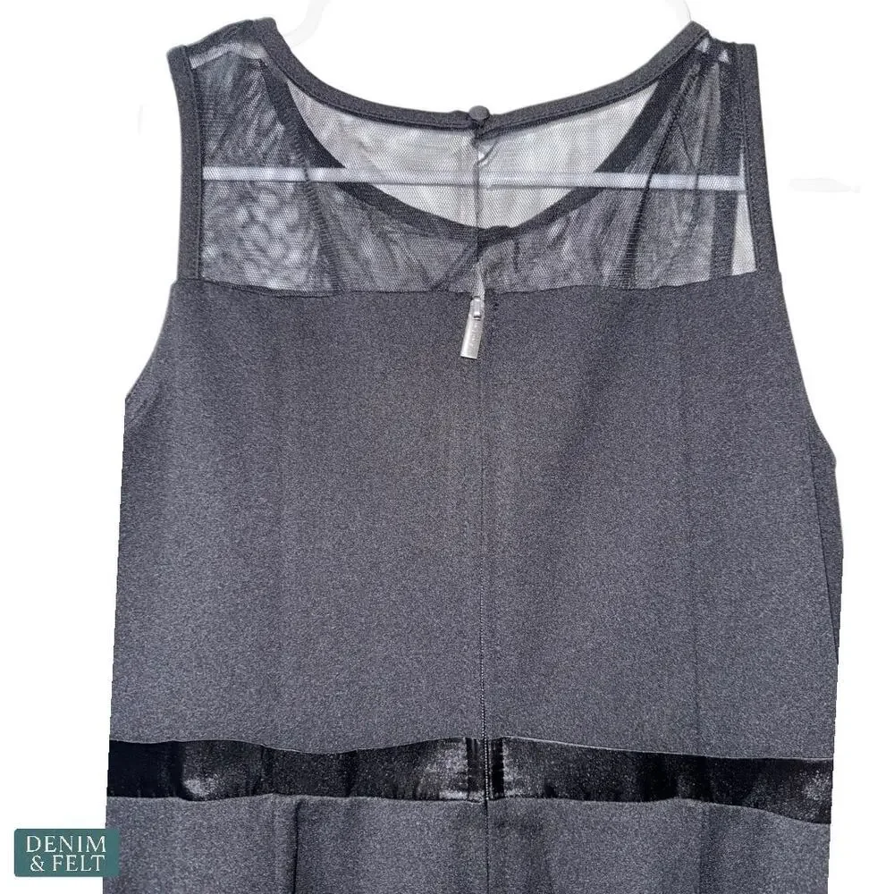 Calvin Klein Black Fit &‎ Flare Dress Sheer Mesh Bow Detail Size 14 NEW~NWT